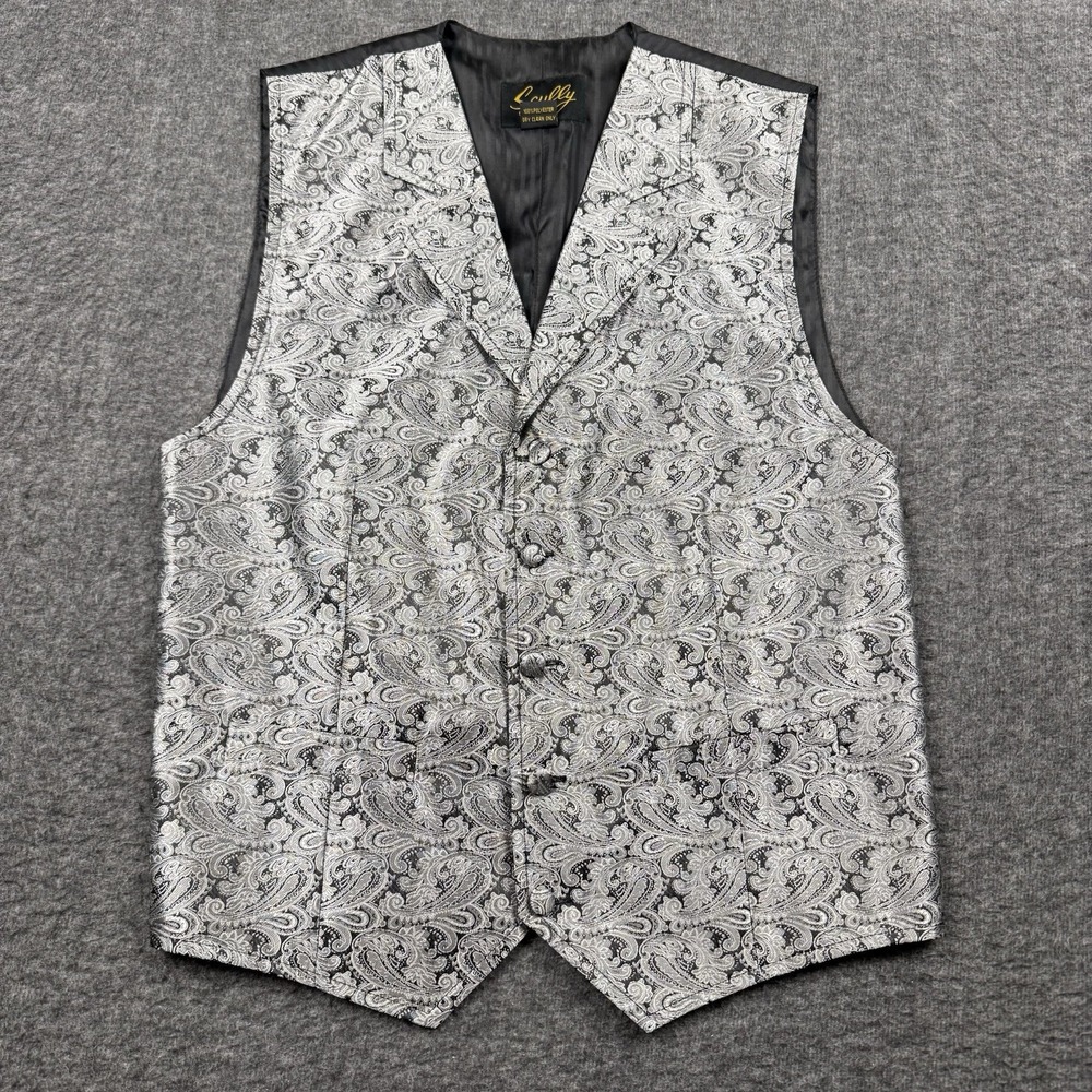 Scully Vest Mens Medium Silver Paisley Jacquard Waistcoat Formal Dress Western